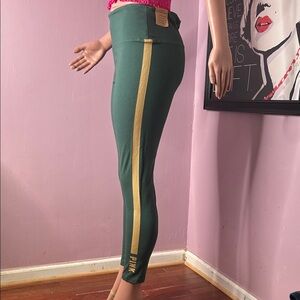 PINK Victoria's Secret Green Leggings with Gold Stripe